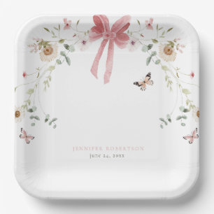 Little Wildflower Butterfly Girl Baby Shower Paper Plate