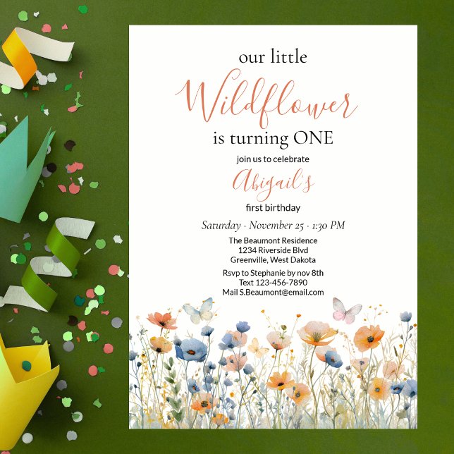 Little Wildflower Butterfly Meadow 1st Birthday Invitation (Creator Uploaded)