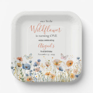Little Wildflower Butterfly Meadow 1st Birthday Paper Plate