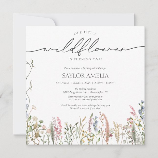 Little Wildflower Delicate Floral Child's Birthday Invitation (Front)