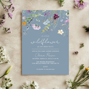 Little Wildflower Dusty Blue Floral Baby Shower Invitation