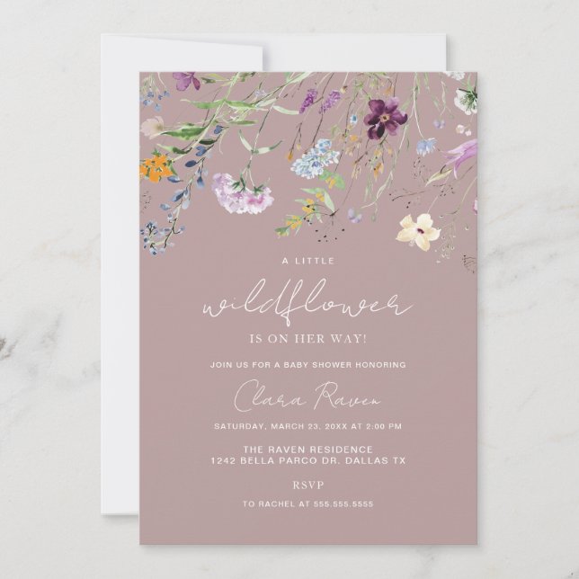 Little Wildflower Dusty Pink Floral Baby Shower  Invitation (Front)