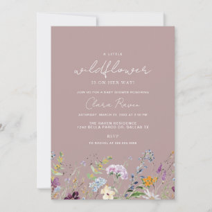Little Wildflower Dusty Pink Flower Baby Shower Invitation