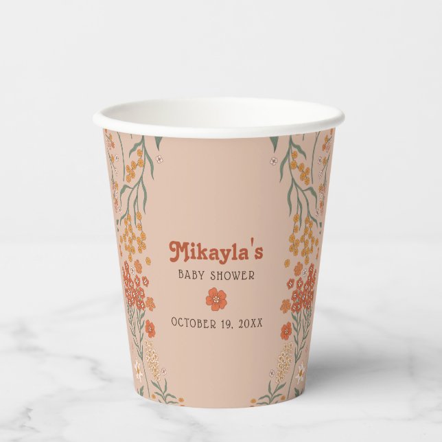 Little Wildflower Fall Rustic Boho Baby Shower Paper Cups (Front)