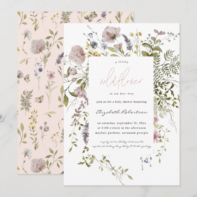 Little Wildflower Floral Baby Shower Invitation (Front/Back)