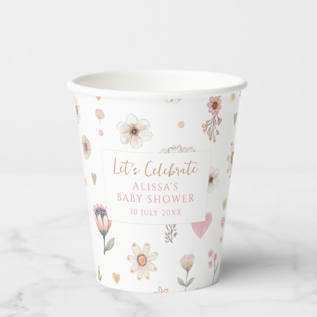 Little Wildflower Floral Baby Shower Paper Cups (Front)