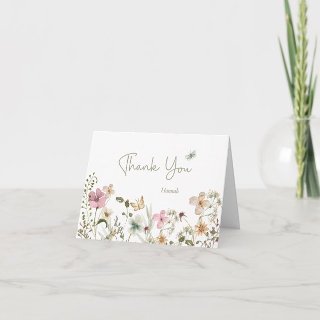 Little Wildflower Floral Baby Shower  Thank You Card (Front)