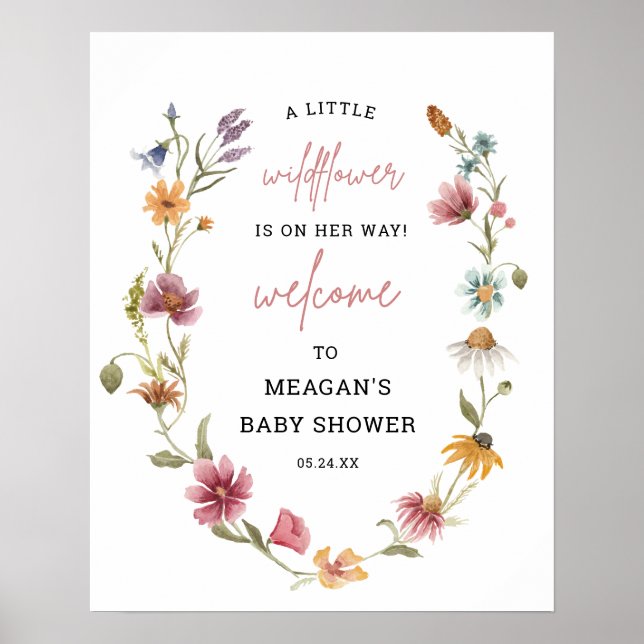 Little Wildflower Floral Baby Shower Welcome Sign (Front)