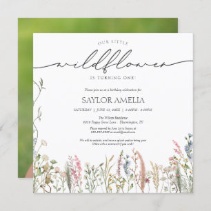 Little Wildflower Floral First Birthday Photo Invitation