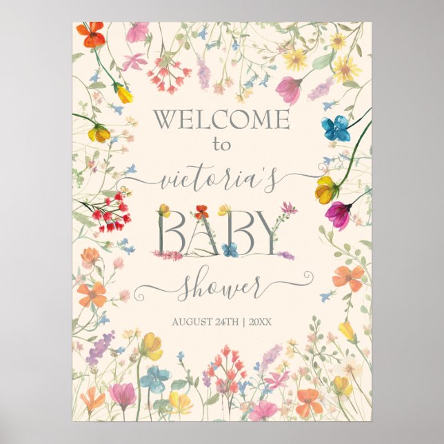 Little wildflower floral garden Baby Welcome Sign (Front)