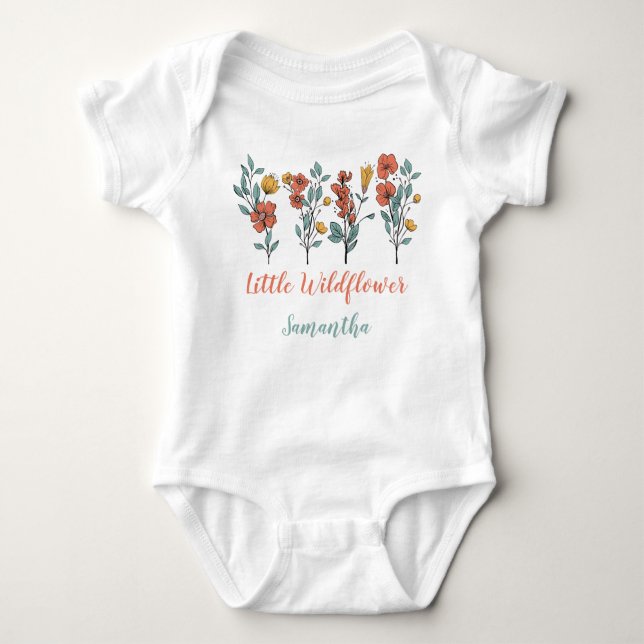 Little Wildflower floral Personalised Name Kids Baby Bodysuit (Front)
