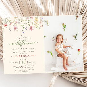 Little Wildflower Flower 2nd Birthday Photo Invitation