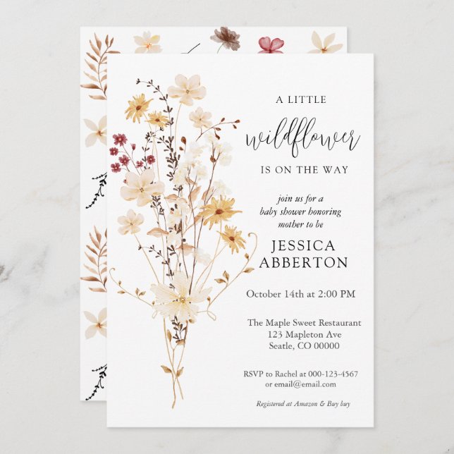Little Wildflower Flower Baby Shower Invitation (Front/Back)
