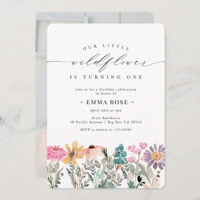 Little Wildflower Flower Birthday Invitation (Front/Back)