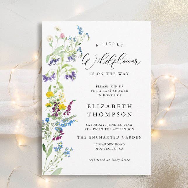 Little Wildflower Garden Chic Girl Baby Shower Invitation (wildflowers baby shower invitation little garden elegant watercolor modern calligraphy backyard)