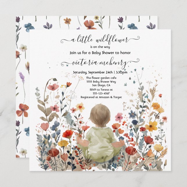 Little wildflower garden meadow baby shower invitation (Front/Back)