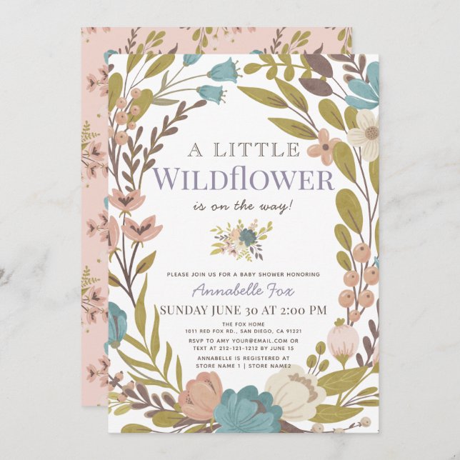 Little Wildflower Girl Baby Shower Invitation (Front/Back)
