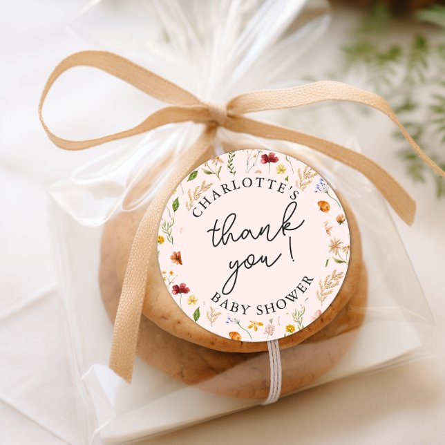 Little Wildflower Girl Baby Shower Thank You Classic Round Sticker (Little Wildflower Girl Baby Shower Thank You Classic Round Sticker)