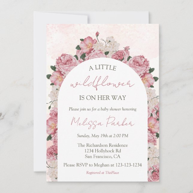 Little Wildflower Girl Elegant Floral Baby Shower  Invitation (Front)