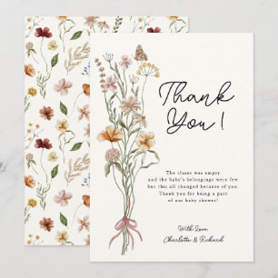 Little Wildflower Girl Ivory Baby Shower Thank You Card