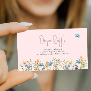 Little wildflower girl pink diaper raffle ticket enclosure card