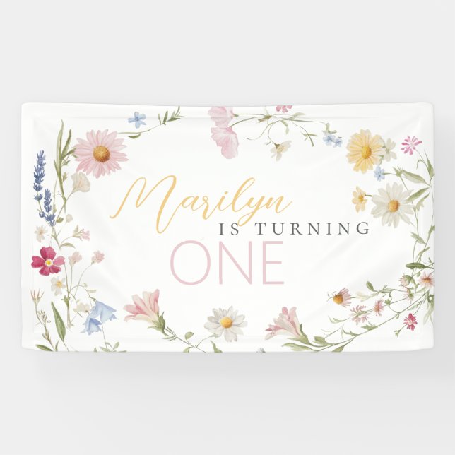 Little Wildflower Girl Turning one Birthday Banner (Horizontal)