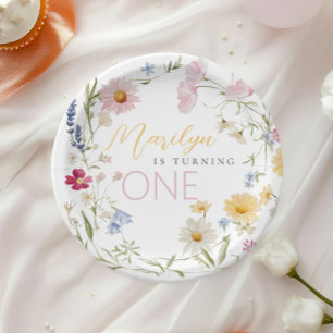 Little Wildflower Girl Turning one Birthday Paper Plate