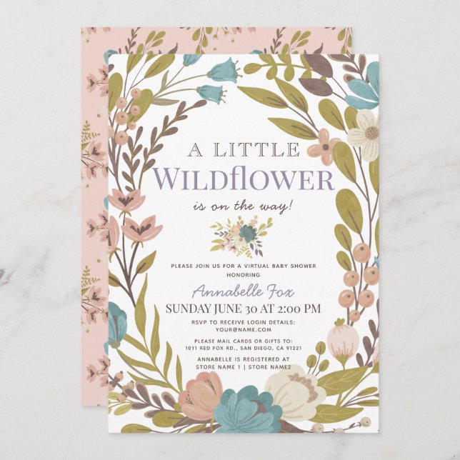Little Wildflower Girl Virtual Baby Shower Invitation (Front/Back)