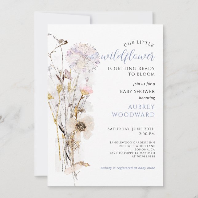Little Wildflower Glitter Baby Shower Invitation (Front)