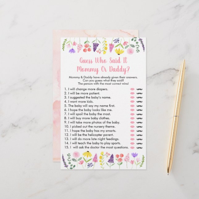 Little Wildflower Guess Who Said It Shower Game (Front/Back In Situ)