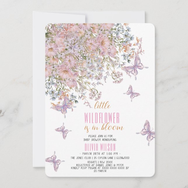 Little wildflower is in bloom baby shower invitation (Front)
