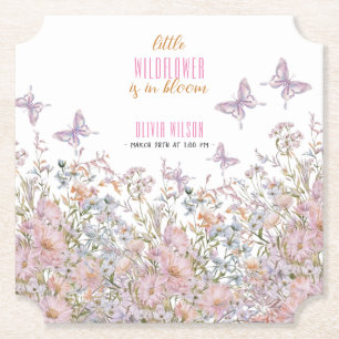 Little wildflower is in bloom baby shower paper coaster