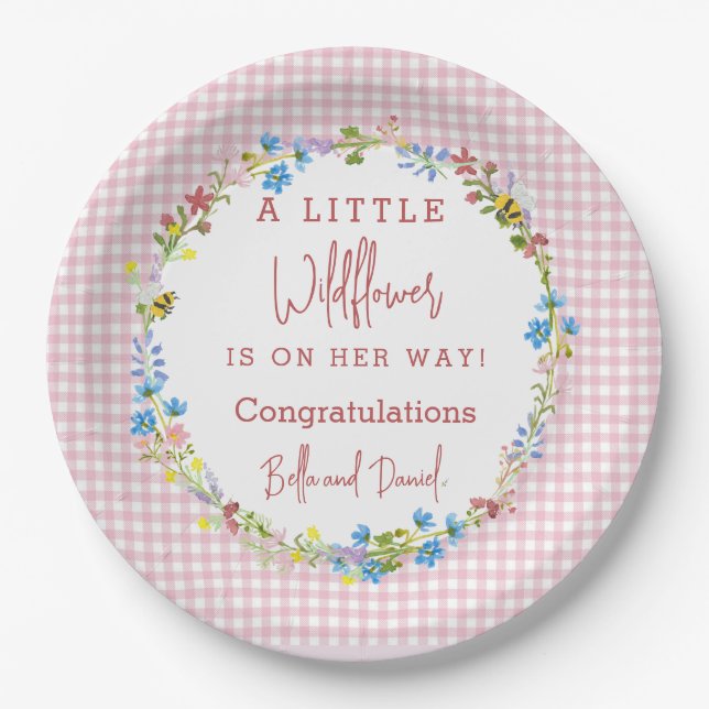 Little Wildflower Is On Her Way Baby Shower  Paper Plate (Front)