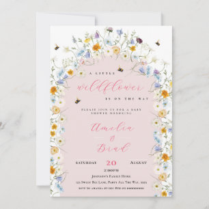 Little Wildflower is on her Way Baby Shower Pink Invitation