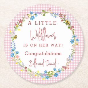 Little Wildflower Is On Her Way Baby Shower Round Paper Coaster
