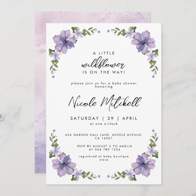 Little Wildflower Is On The Way Baby Shower Invitation (Front/Back)