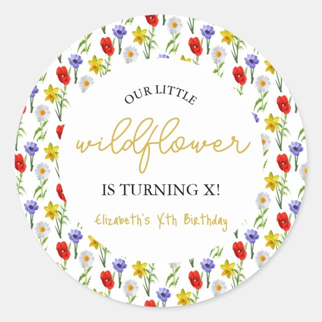 Little Wildflower Kids Birthday Classic Round Sticker (Front)