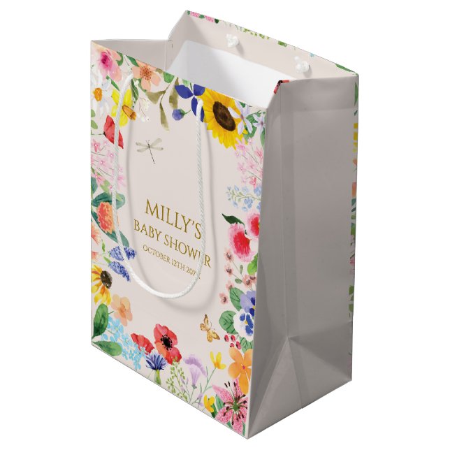 Little wildflower mama to Bee Baby Shower Medium Gift Bag (Back Angled)