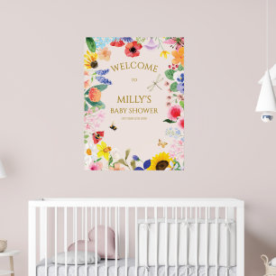 Little wildflower mama to Bee Baby Shower Welcome Poster