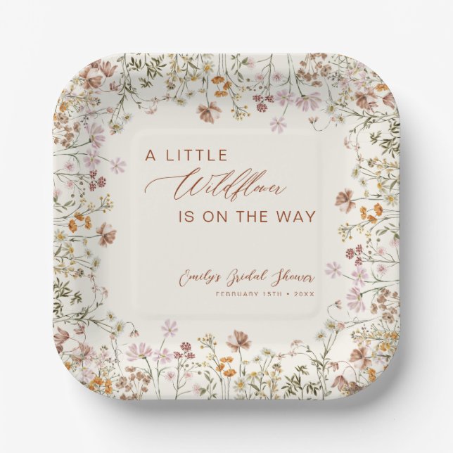Little Wildflower on the Way Baby Shower Paper Plate (Front)