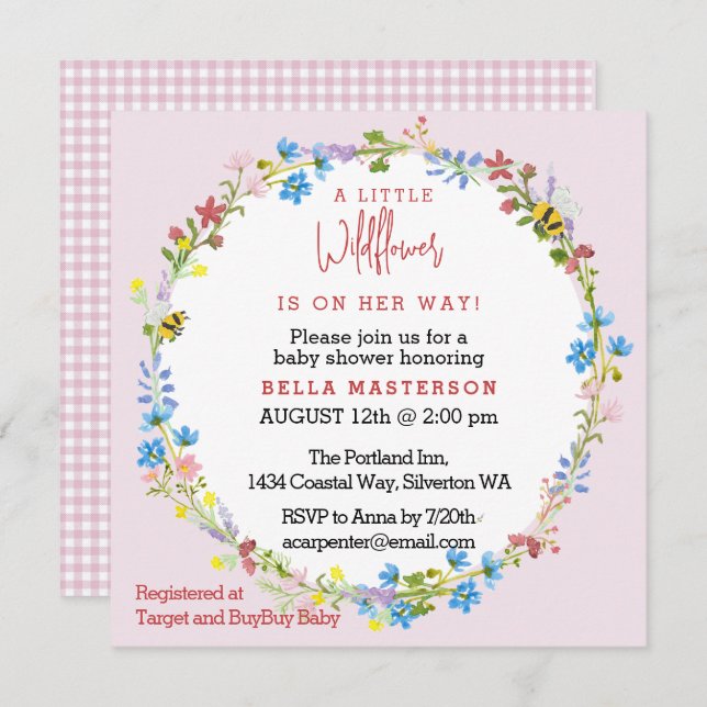 Little Wildflower On The Way Baby Shower (Square) Invitation (Front/Back)