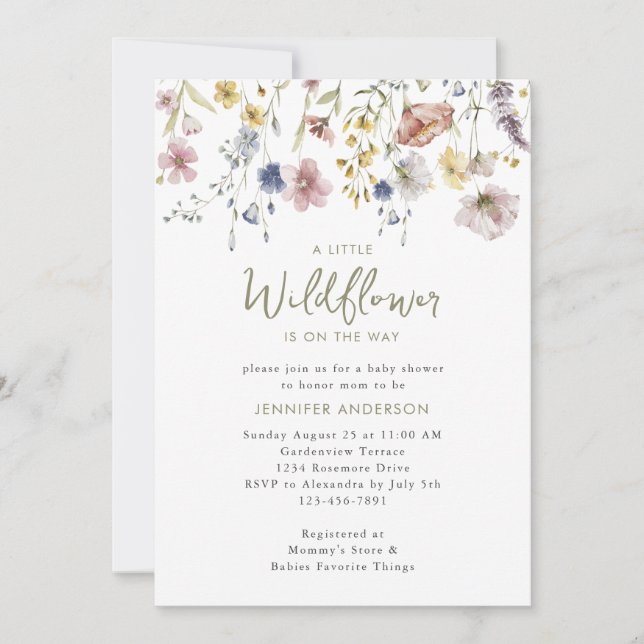Little Wildflower On The Way Floral Baby Shower Invitation (Front)
