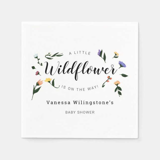 Little Wildflower on the Way Floral Baby Shower Napkin (Front)