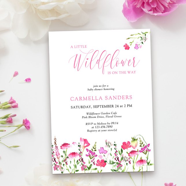 Little Wildflower on the Way Pink Girl Baby Shower Invitation (Little Wildflower Baby Shower Invitation from my Pink Wildflower Collection
)