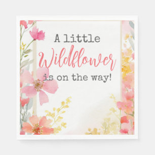 Little Wildflower Peach Flower Floral Baby Shower Napkin
