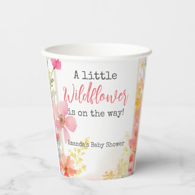 Little Wildflower Peach Flower Floral Baby Shower  Paper Cups (Front)