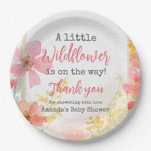 Little Wildflower Peach Flower Floral Baby Shower  Paper Plate