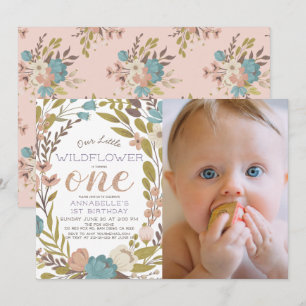 Little Wildflower Photo 1st Birthday Invitation
