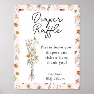 Little Wildflower Pink Baby Shower Diaper Raffle Poster