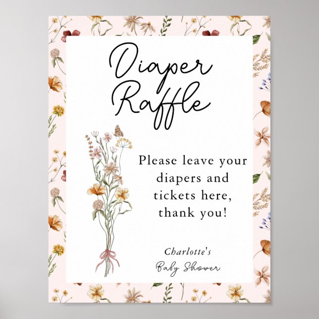 Little Wildflower Pink Baby Shower Diaper Raffle Poster (Front)